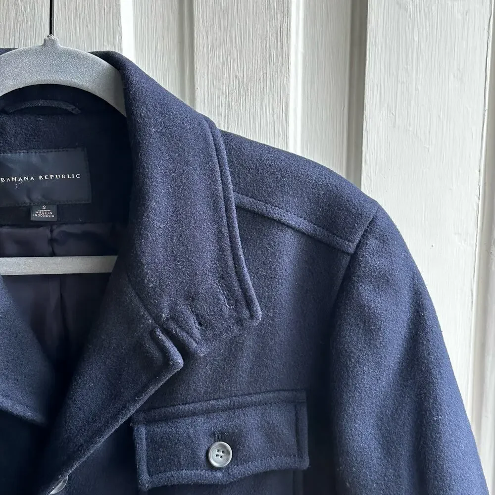 Banana Republic Wool Military Top Coat Navy Blue